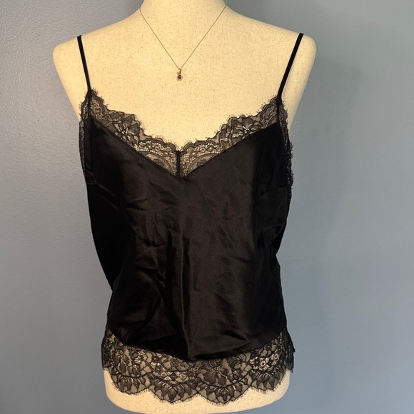 Victoria's Secret Tops - Victoria’s Secret Black Satin & Eyelash Lace Trim Camisole Top - Large